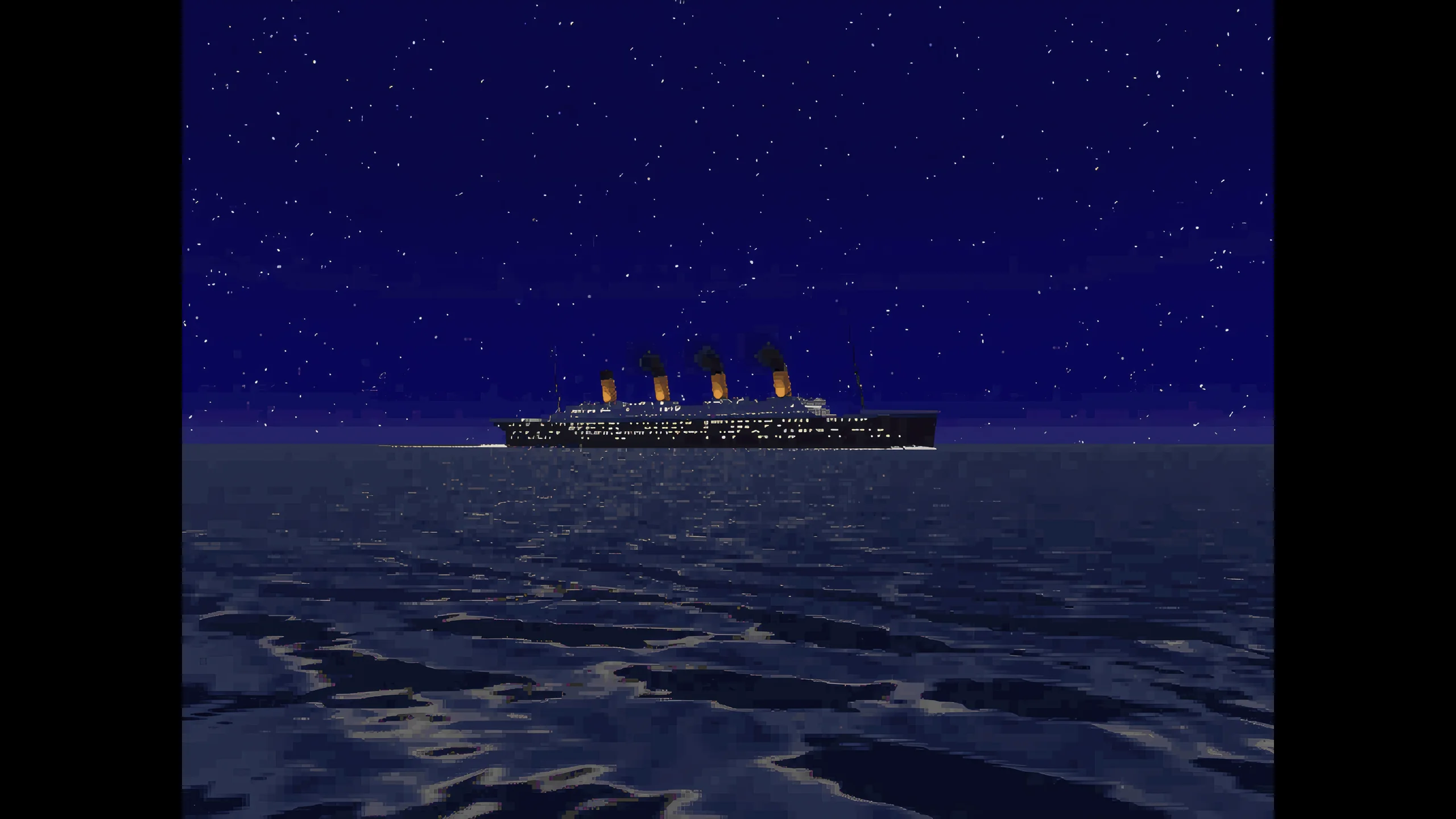 The RMS Titanic at sea beneath a field of stars